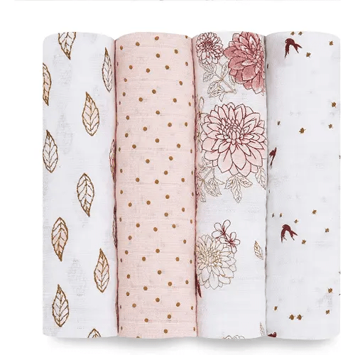 aden + anais Swaddle Blanket, Boutique Muslin Blankets for Girls & Boys, Baby Receiving Swaddles, Ideal Newborn & Infant Swaddling Set, Perfect Shower Gifts, 4 Pack, Dahlias