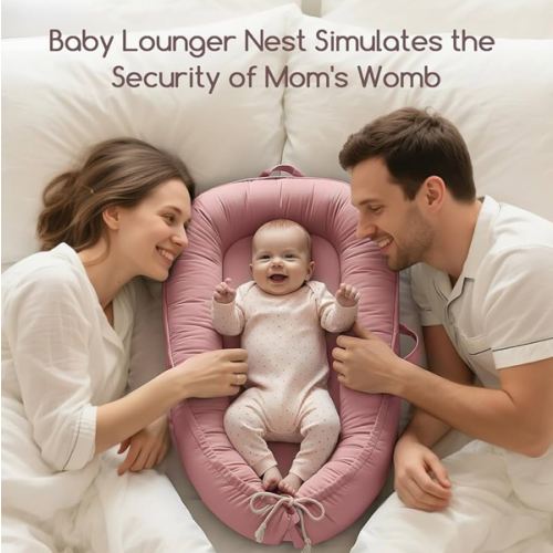 Baby Lounger - Infant Lounger for Newborn 0-24 Months, Pure Cotton Breathable Baby Nest Lounger, Newborn Essentials for Baby Boys & Girls, Portable Baby Lounger for Home and Travel