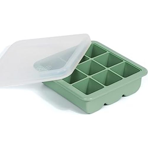 haakaa Baby Food and Breast Milk Freezer Tray, Silicone Freezer Tray with Lid, Baby Food Storage Container, Perfect for Homemade Baby Food, Vegetable & Fruit Purees, 9 x 1.2 oz, Pea Green