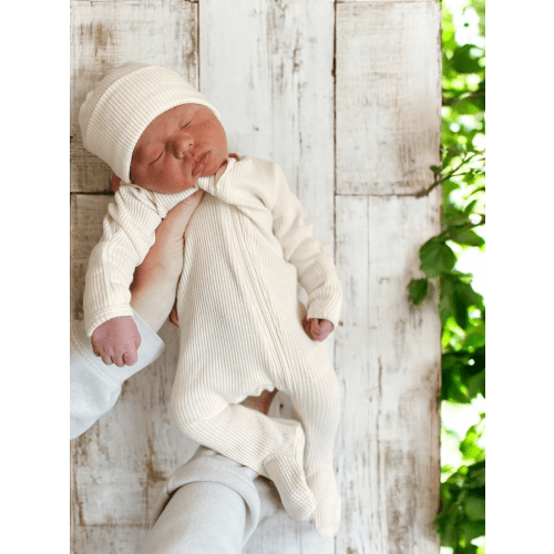 Organic Waffle 2-Way Zip Footie, Snow