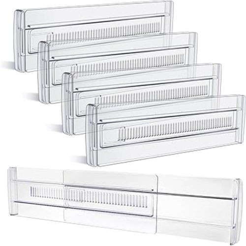 Drawer Dividers, 6 Pack Adjustable Drawer Organizers 3.2" High Expandable from 11.3-20" Clear Expandable Dresser Organizer for Clothes Kitchen Utensils Cutlery Drawer Organizers Set