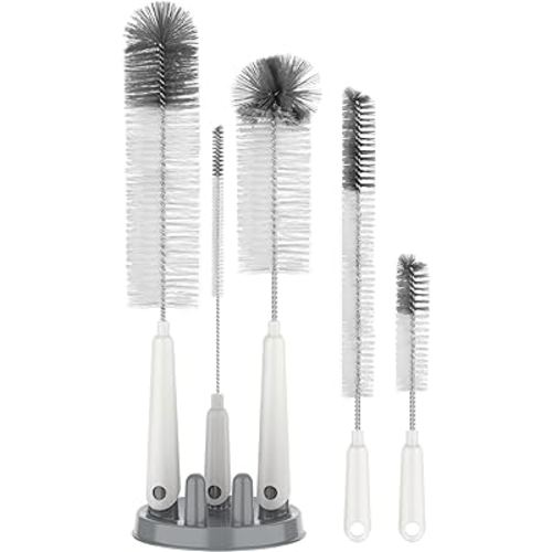 MR.SIGA 5 Pack Bottle Brush Cleaning Set with Storage Holder, Cleaning Brushes for Long Narrow Neck Bottles, Water Bottles, Baby Bottles, Tumblers, Drinking Glasses, Strews