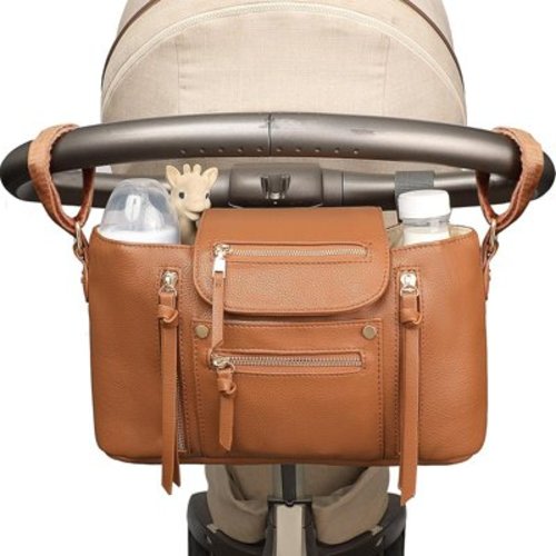Stroller Organizer with Insulated Cup Holder Stroller Caddy Stroller Accessory Bag Stroller Storage Stroller Bag with Adjustable Strap to Fit All Strollers (Brown)