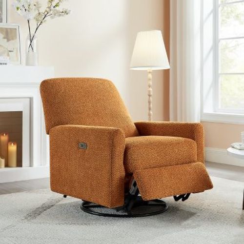 VANOMi 31.5'' Boucle Swivel Glider Power Recliner Curry
