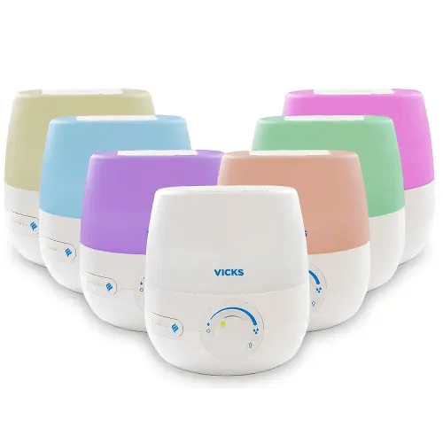 Vicks NaturalCare Cool Mist Ultrasonic Humidifier (VUL530), White, Small Room – Humidifier and Diffuser with Nighttime Light, Works with Vicks VapoPads