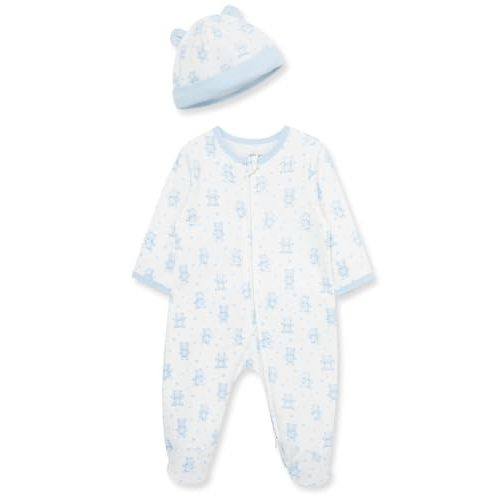 Little Me Baby Boy Clothes 2-Piece Baby Sleeper and Cap Set, 100% Cotton Footies Baby Essentials, Preemie to 9 Months