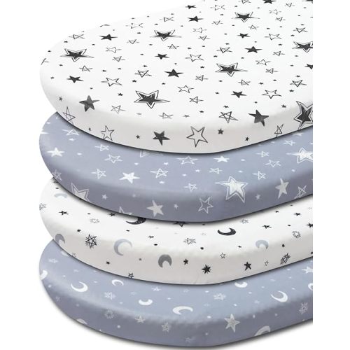 4 Pack Star and Moon Neutral Unisex Fitted Baby Sheets Set for Baby Boys or Girls (Bassinet Sheets)