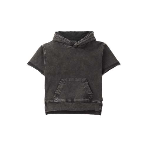 Imperfect Acid Wash Short Sleeve Hoodie - Black