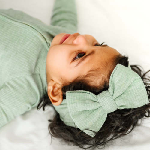 Heather Sage Ribbed Luxe Bow Headband