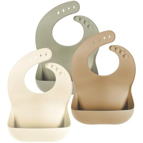 Cuddle Campus Set of 3 Silicone Bibs for Babies & Toddlers,Soft Adjustable Bibs with Pocket Food Catcher for Baby Girl,Boy