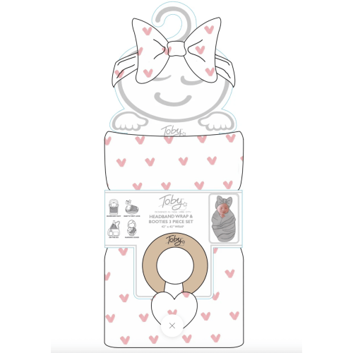 3PC SET FLORAL BLANKET, HEADBAND AND RATTLE