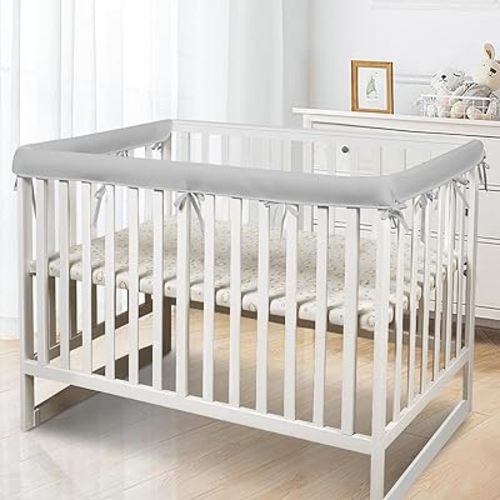 3 in 1 Crib Rail Covers for Teething,Soft Breathable Anti-Collision Crib Teething Rail Cover Edge Protector Strip(2025 New)