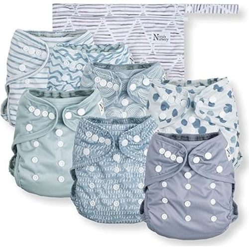 Nora's Nursery Cloth Diaper Cover, Washable Reusable Diaper Cover with Snap Closure, Cloth Diaper Shell for Prefold, Flat or Fitted Cloth Diaper Inserts, Wet Bag Included, Something Blue