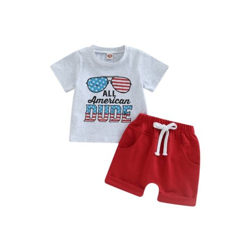 jaweiwi Baby Boys Toddler 4th of July Shorts Clothes Set, 0 6M 12M 18M 24M 2T 3T Short Sleeve Letters Sunglasses Print T-shirt with Elastic Waist Shorts Summer Outfit