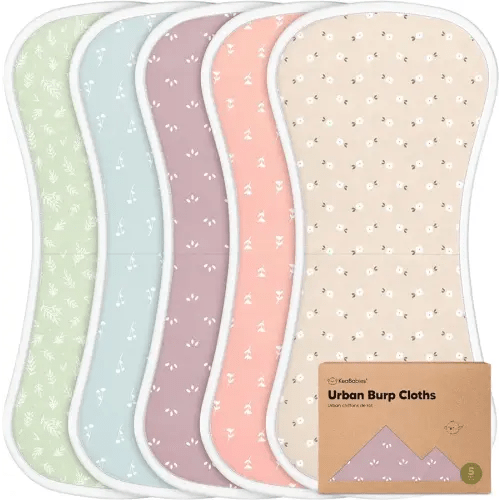 Organic Burp Cloths for Baby Boys and Girls - 5-Pack Super Absorbent Burping Cloth, Burp Clothes, Soft & Plush Newborn Towel, Milk Spit Up Rags, Burpy Cloth Bib for Unisex, Burping Rags (Blooms)