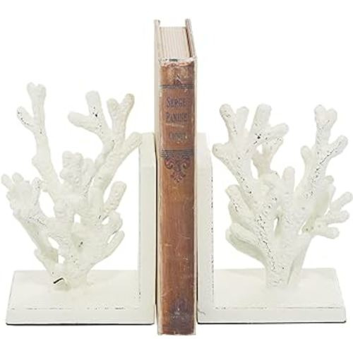 Deco 79 Metal Coral Bookends, Set of 2 5"W, 7"H, White
