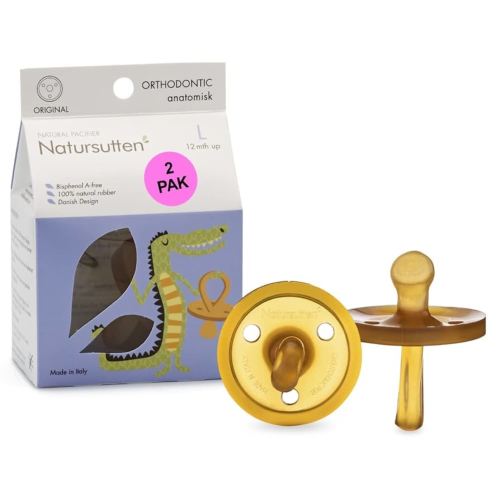 Natursutten Pacifiers 12-18 Months - 2-Pack Original Shield Orthodontic Nipple Natural Rubber Safe & Soft BPA-Free Pacifier for Breastfeeding Babies - Newborn Pacifiers Made in Italy