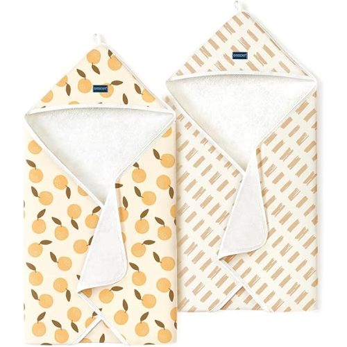 GRSSDER Baby Hooded Towel 2 Pack for Newborn, Super Soft Bath Towels with Original Designs, Ultra Absorbent Knit Terry, Large Toddler Towels with Hood for Boys Girls, Shower Gifts for Infant,34"x 34"