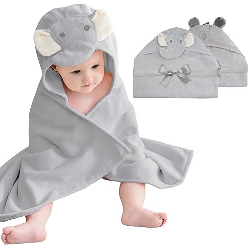 100% Cotton 2 Pack Baby Bath Towels - Baby Towels with Hood - Hooded Towels to Baby - Baby Hooded Towel - Toddler Hooded Bath Towel - Baby Girl Towels - Baby Towels for Newborn (Elephant & Koala)