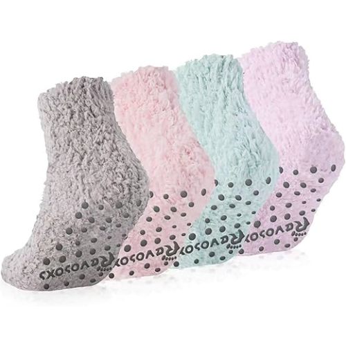 Fuzzy Grip Socks for Women Men,Thick Warm Slipper Cozy Fluffy Non Slip Ankle Fuzzy socks With Grips for Mother's Day Gifts.