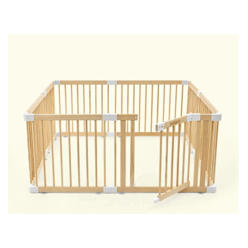 HARPPA Wooden Baby Gate Playpen | Non-Toxic Foldable DIY Adjustable Play Yard for Infants & Toddlers – Natural Finish Baby Fence for Small & Large Spaces