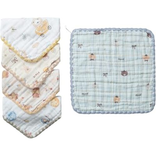 JUVA Baby Washcloths Organic Cotton Muslin Soft Absorbent 12x12 Inch 5-Pack