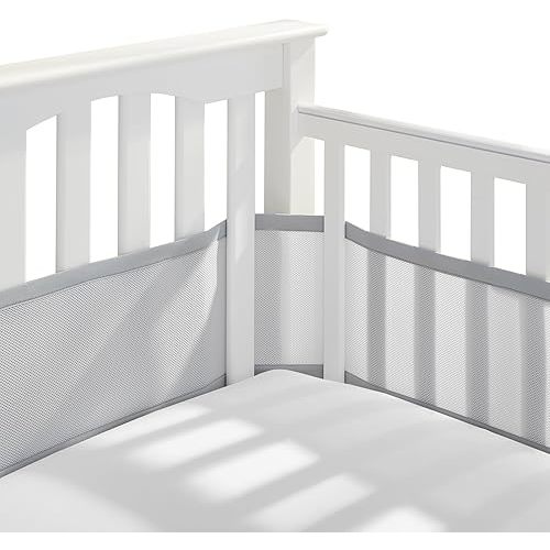 BreathableBaby Breathable Mesh Liner for Full-Size Cribs, Classic 3mm Mesh, Gray (Size 4FS Covers 3 or 4 Sides)