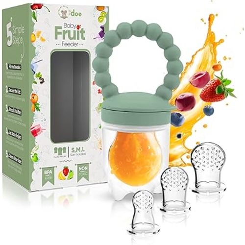 O’doe Silicone Baby Popsicle Molds & Baby Food Feeder with 1 Clip, 2 Pack Freezer Tray with Lid, 2 Breastmilk Popsicle Molds for Teething Relief, BPA Free (Green, 1 Feeder + 3 Nipples)