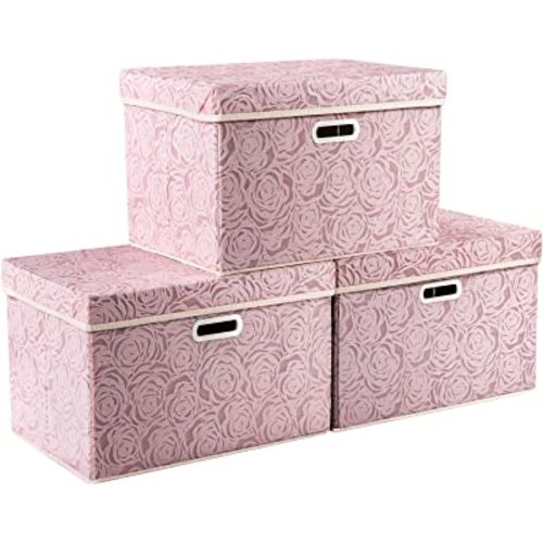 Large Storage Boxes with Lids Organizer for Closet, Pink, 3 Pack