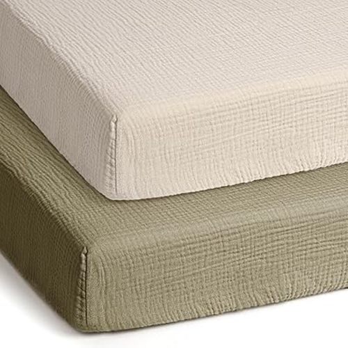 lulumoon Pack and Play Sheets Muslin: Cotton Fitted Sheets for 4moms Pack N Play - Soft Playard Sheets for Boys and Girls 2Pack
