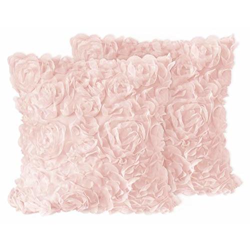 Sweet Jojo Designs Pink Floral Rose Girl Decorative Throw Pillow Covers Couch Bed Square Home Decor Accent Cases Set of 2 18x18 Pillows NOT Included Solid Blush Flower Elegant Vintage Boho Shabby Chic