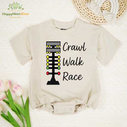 Crawl Walk Race Bodysuit, Baby Boy Racing Outfit, Drag Race Baby Outfit, Baby Boy Romper, Cute Newborn Clothes, Cute Little Racing Toddler