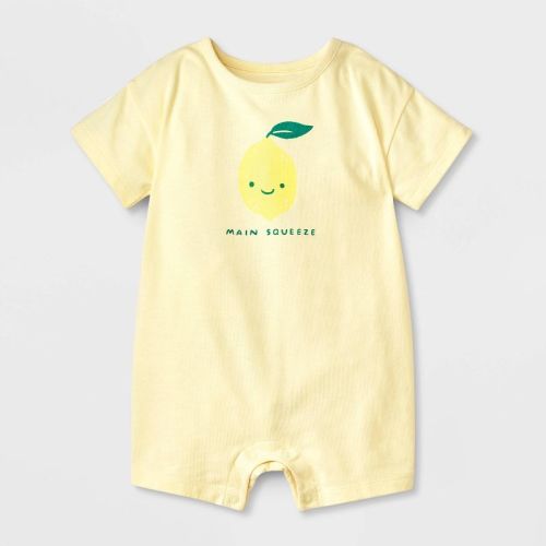 Baby Boys' Pocket Short Sleeve Romper - Cat & Jack™ Light Yellow 6-9m