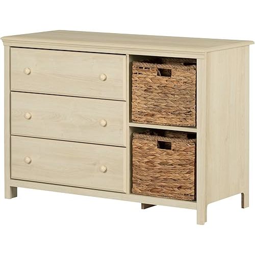 South Shore Cotton Candy 3-Drawer Changing Table/ Dresser with Baskets Bleached Oak