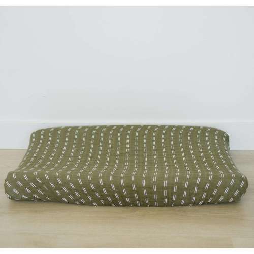 Olive Strokes Muslin Changing Pad Cover