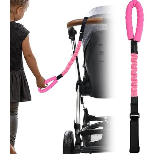 ONEDONE Stroller Handle for Toddler Travel 20" Stroller Strap for Kids to Hold Handle for Strollers, Wagons, Shopping Carts Soft Handle for Child Safety Keep Kids Close Pink