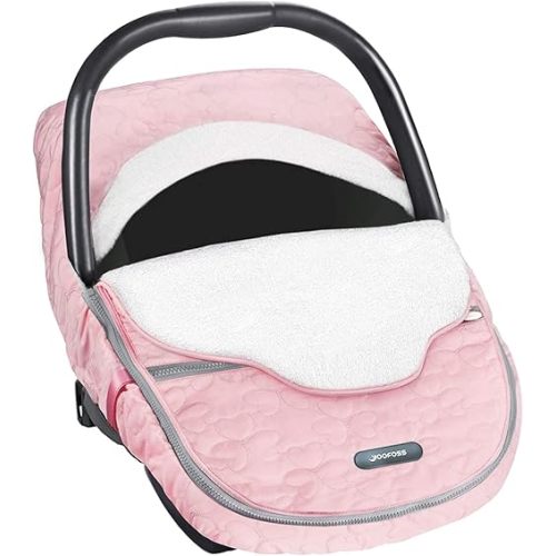 Yoofoss Baby Car Seat Cover Winter Carseat Canopies Cover to Protect Baby from Cold Wind, Super Warm Plush Fleece Baby Carrier Cover for Infant Boys Girls (Pink)