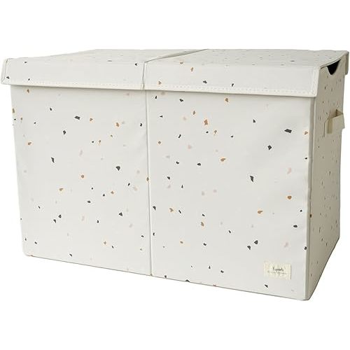 3 Sprouts Recycled Fabric Toy Chest Storage Box - Extra Large Toy Storage Box, Sturdy Toy Bins - Kids Organizer for Bedroom - Toybox Basket with Lid for Kids, Toddlers, Boys, Girls - Terrazzo Cream