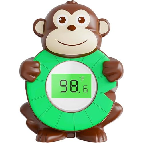 Baby Bath Thermometer, Easy to Read Digital Water Temperature Thermometer with Led Display Backlit Warning, Bath Tub Baby Safety Floating Toy for Newborn Infants Toddler Kids(Monkey)