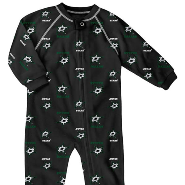 Dallas Stars BLACK Baby Raglan Zip Up Coverall Romper Pajamas - 133407485