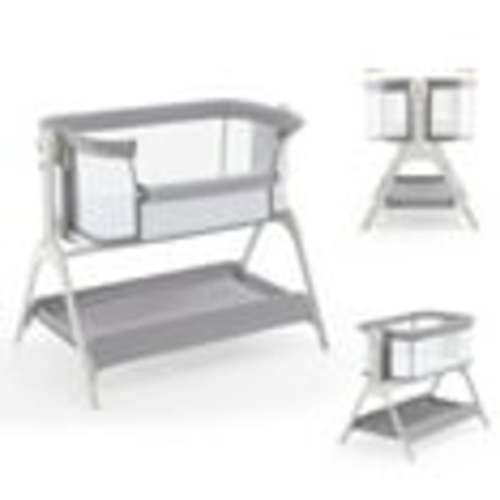 HARPPA Baby Bassinet, 3 in 1 Baby Bassinet Bedside Sleeper with Rocking and Adjustable Height, Light Gray