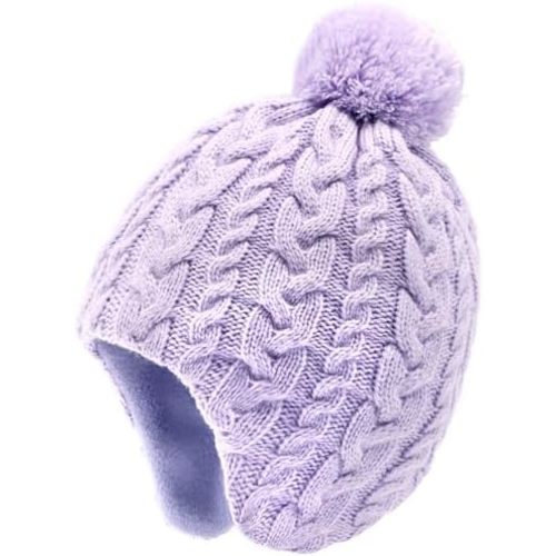 Duoyeree Kids Beanie Hat for Boys Girls Pom-pom Kint Hats Cozy Lining Winter Skull Cap