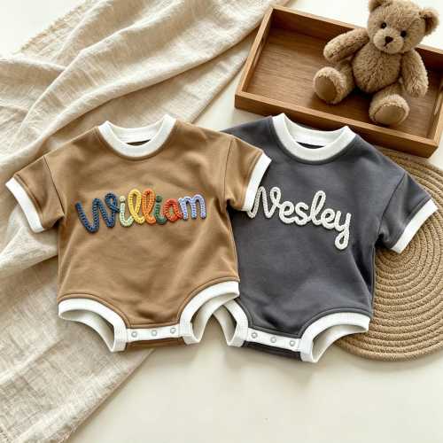Personalized Baby Shirt with Name, Custom Baby Bubble Romper, Newborn Short Sleeve Outfit, Baby Boy Onesie, Embroidered Baby Shower Gift