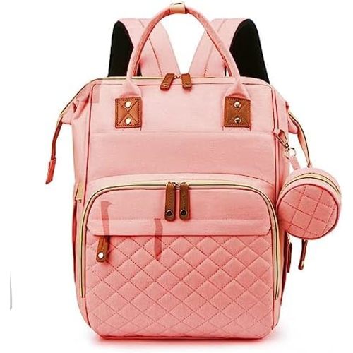Diaper Bag Backpack with Changing Station 3 in 1 Multifunction Backpack Portable Travel Mommy Bag Stroller (3037-Pink)