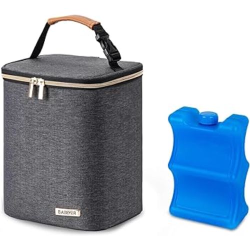 Breastmilk Cooler Bag with Ice Pack Fits 4 Baby Bottles Up to 9 Ounce, Baby Bottle Bag for Nursing Mom Daycare-Grey