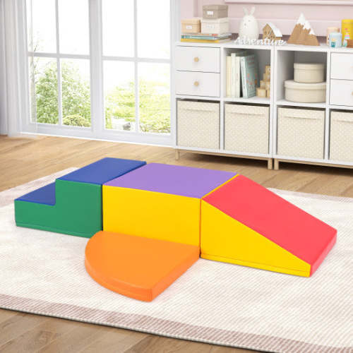 COSTWAY 4-Piece Climb and Crawl Foam Block Play Set for Infant Baby-Red