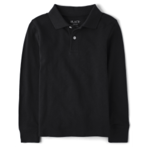 Boys Uniform Long Sleeve Pique Polo - BLACK | The Children's Place