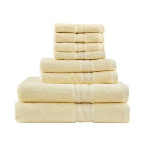 Madison Park 8pc 100% Cotton Highly Absorbent Bath Towel Set Yellow: Heavyweight Terry, OEKO-TEX Certified