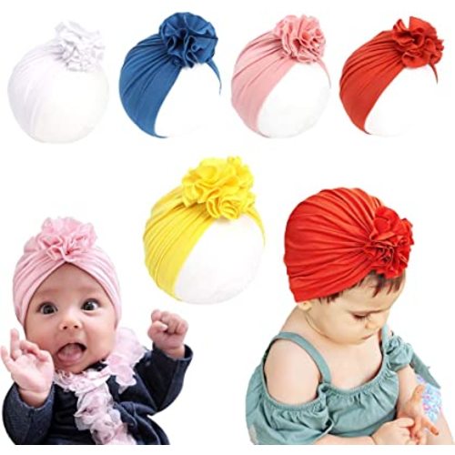 HUIXIANG Newborn Baby Hospital Hat Soft Cotton Toddler Kids Girl Head Wrap with Big Bow Cap