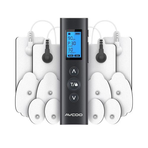 30 Modes TENS EMS Unit Compact Muscle Stimulator for Pain Relief, Rechargeable & Portable Dual Channel EMS Muscle Stimulator with 30 Intensity Levels and 12 Electrode Tens Unit Replacement Pads